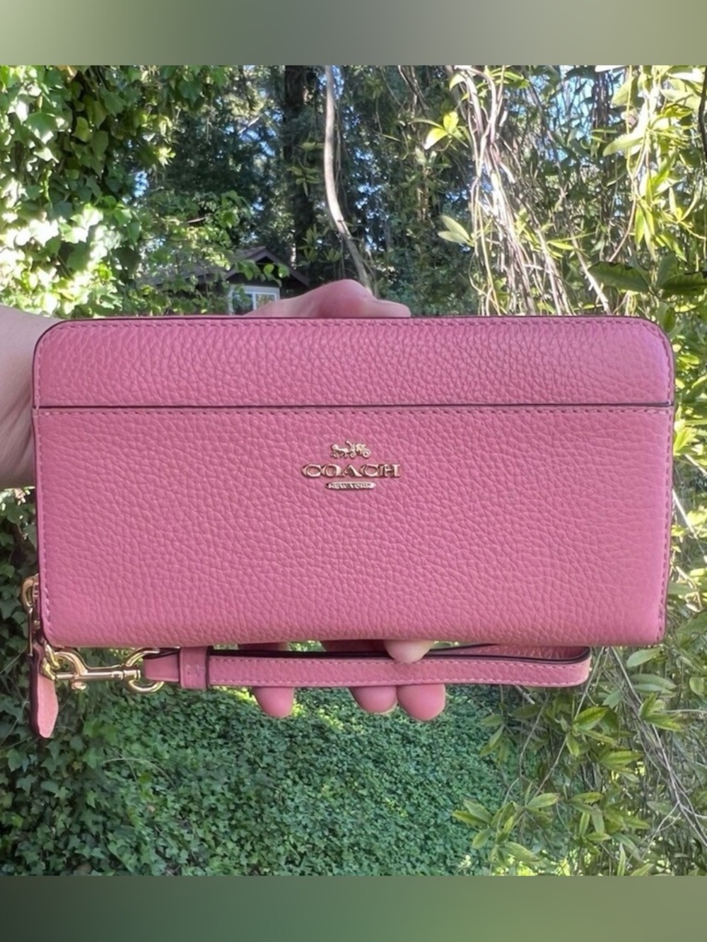 COACH Long Zip-Around Wallet Pink Pebble Leather with Gold Hardware AUTHENTIC